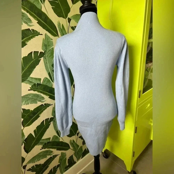 Boutique Women’s Blue Ribbed Mock Neck Long Sleeve Sweater dress L fits M best - Picture 4 of 6